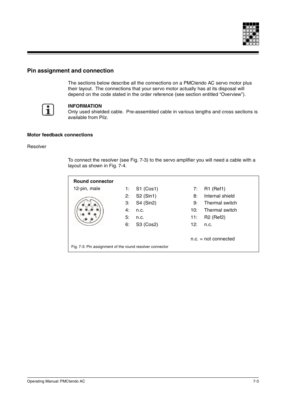 Pin assignment and connection, Motor feedback connections, Resolver | Pilz Cable PMCprimoDrive>Mod-Profibus:L=0,45m User Manual | Page 29 / 88