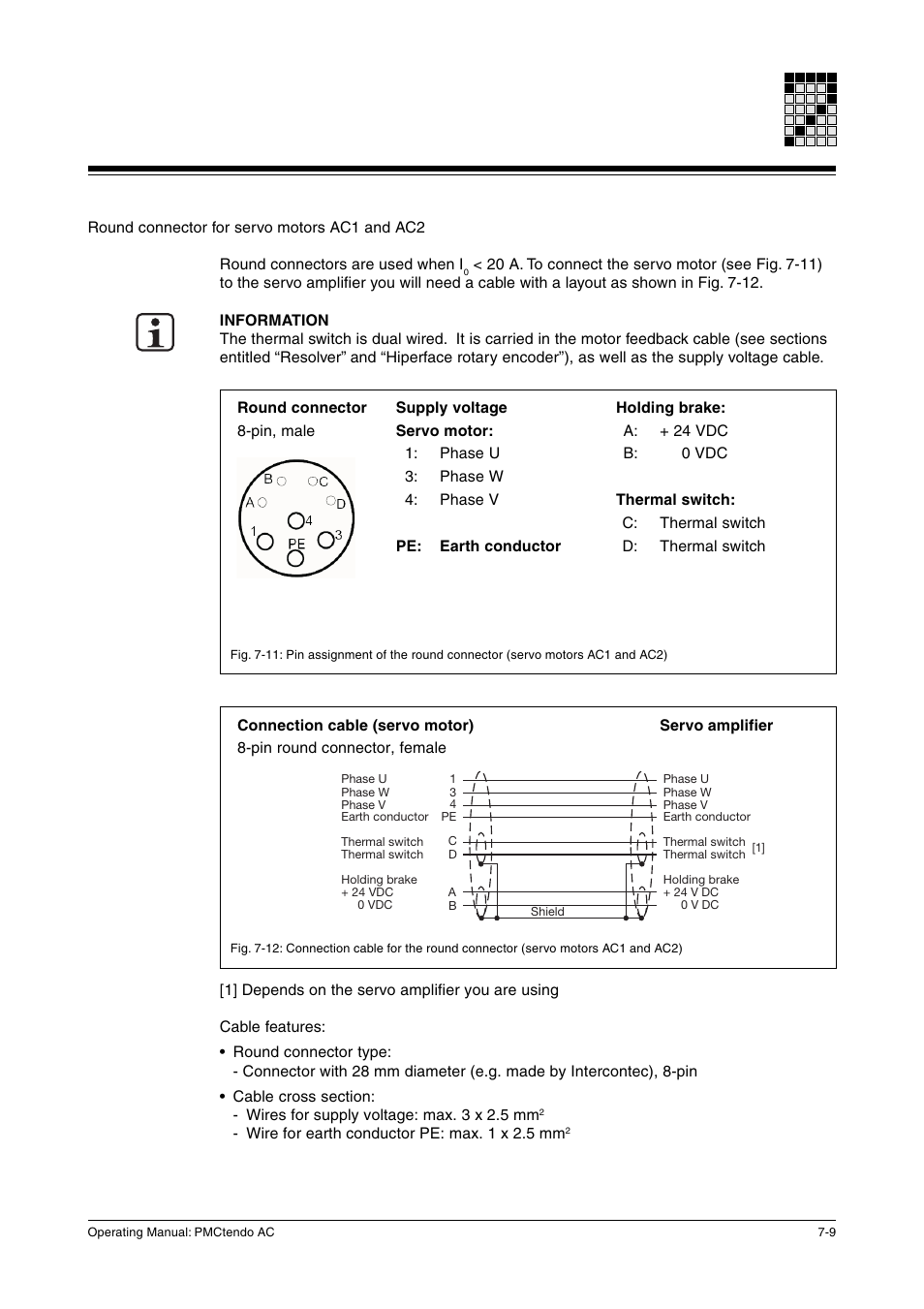 Round connector for servo motors ac1 and ac2 | Pilz Cable PMCprimoDrive>Mod-Profibus:L=0,45m User Manual | Page 35 / 88