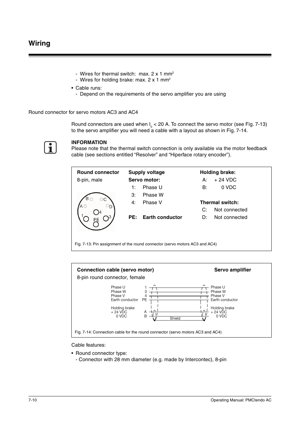Round connector for servo motors ac3 and ac4, Wiring | Pilz Cable PMCprimoDrive>Mod-Profibus:L=0,45m User Manual | Page 36 / 88