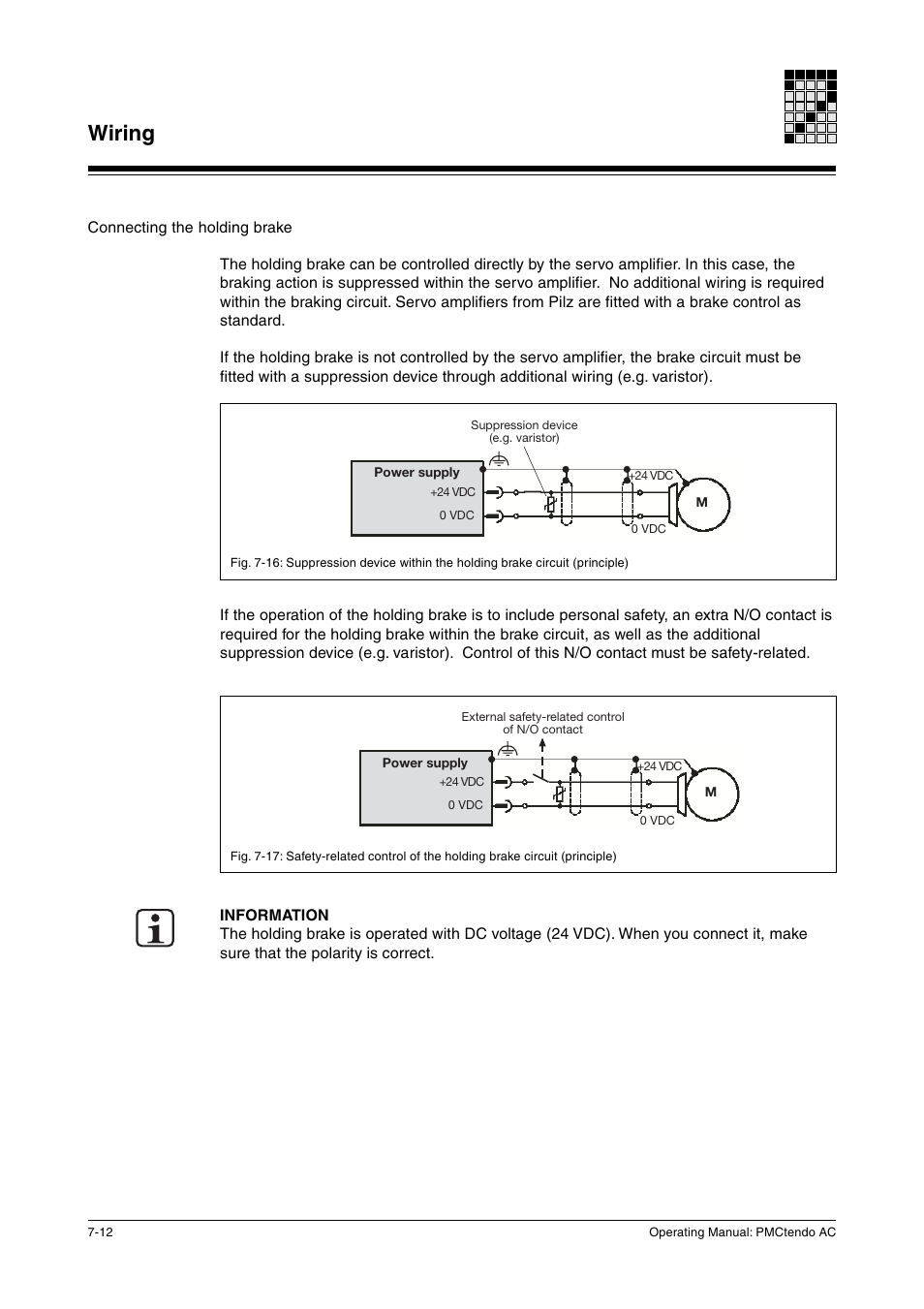 Connecting the holding brake, Wiring | Pilz Cable PMCprimoDrive>Mod-Profibus:L=0,45m User Manual | Page 38 / 88