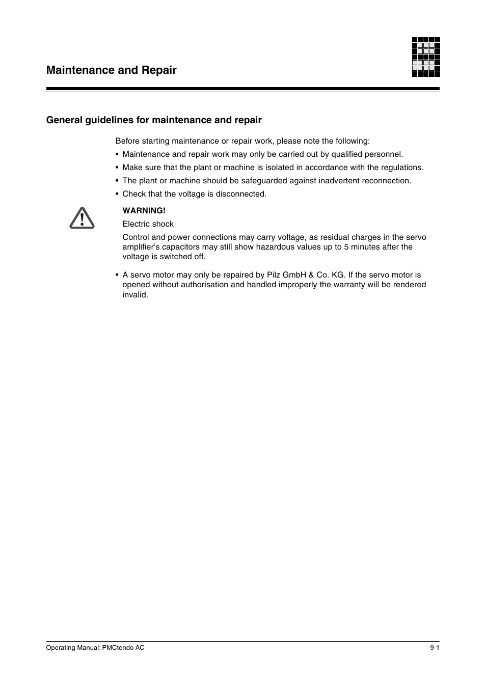 Maintenance and repair, General guidelines for maintenance and repair | Pilz Cable PMCprimoDrive>Mod-Profibus:L=0,45m User Manual | Page 43 / 88