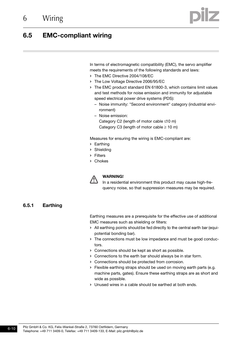 Emc-compliant wiring, 1 earthing, 6wiring | 5 emc-compliant wiring | Pilz PMCtendo DD5.03/000/0/0/0/110-230VAC User Manual | Page 100 / 209