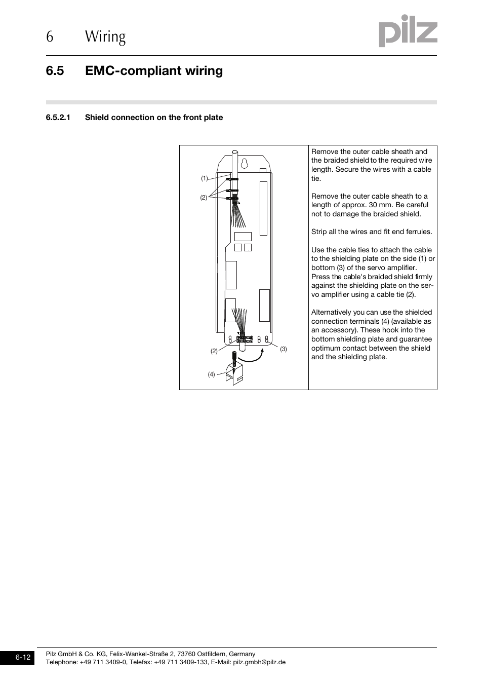 1 shield connection on the front plate, 6wiring, 5 emc-compliant wiring | Pilz PMCtendo DD5.03/000/0/0/0/110-230VAC User Manual | Page 102 / 209