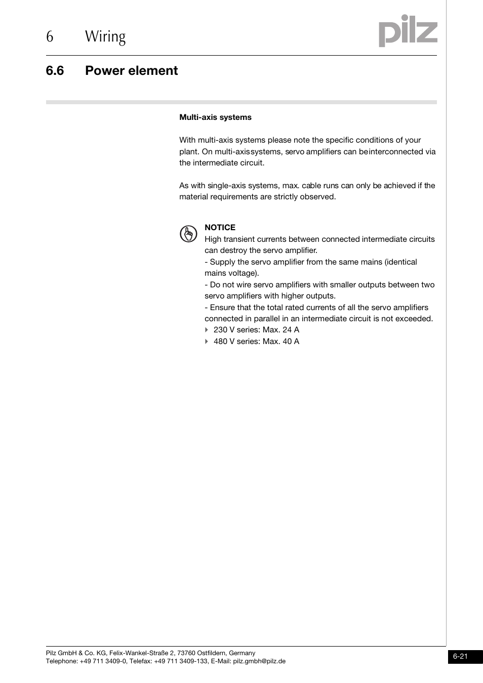 6wiring, 6 power element | Pilz PMCtendo DD5.03/000/0/0/0/110-230VAC User Manual | Page 111 / 209