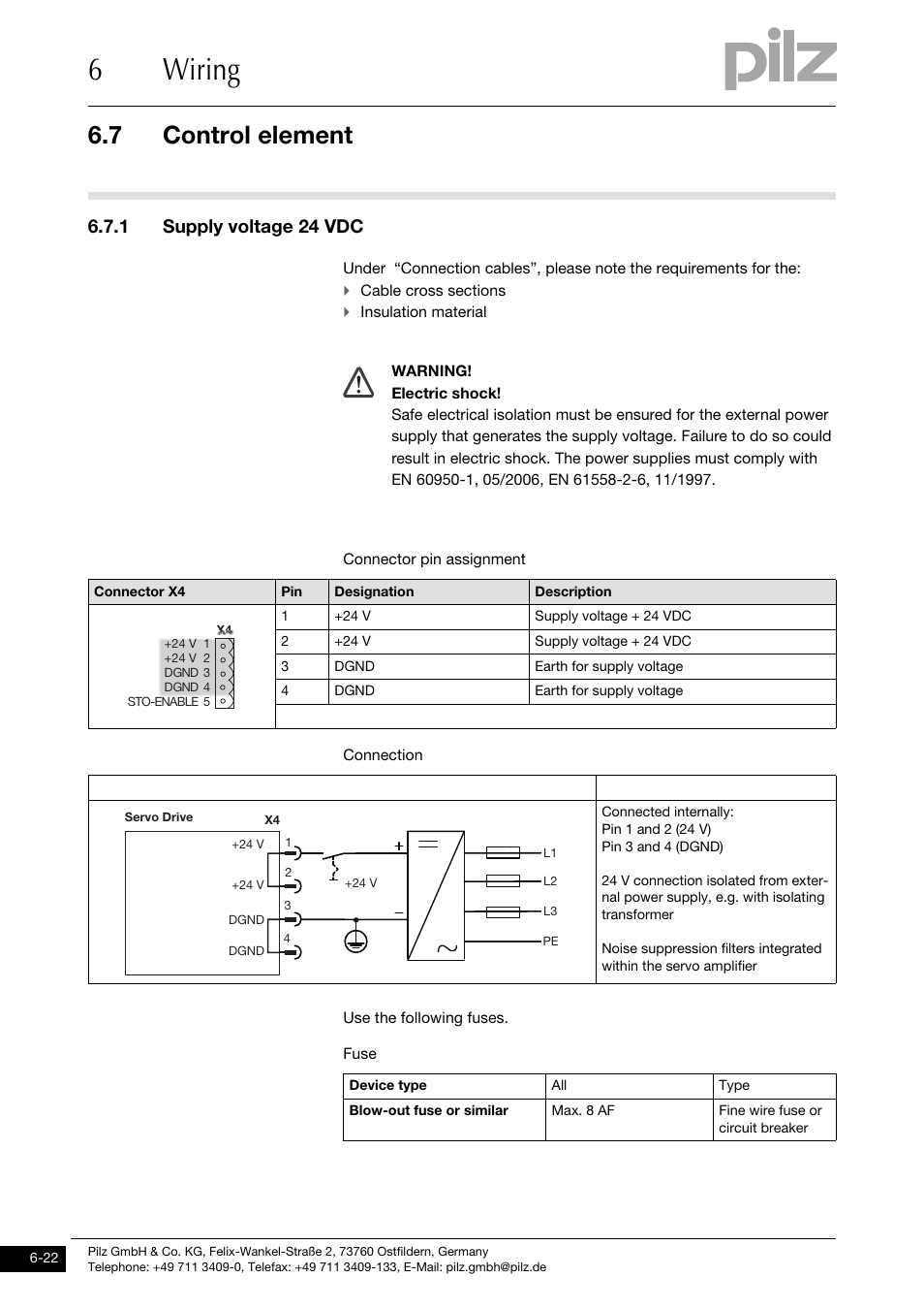 Control element, 1 supply voltage 24 vdc, 6wiring | 7 control element | Pilz PMCtendo DD5.03/000/0/0/0/110-230VAC User Manual | Page 112 / 209