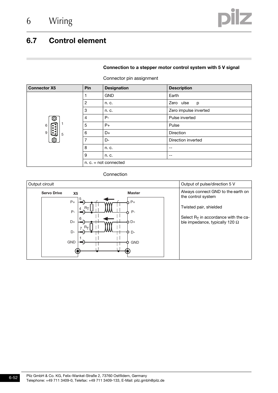 6wiring, 7 control element | Pilz PMCtendo DD5.03/000/0/0/0/110-230VAC User Manual | Page 142 / 209