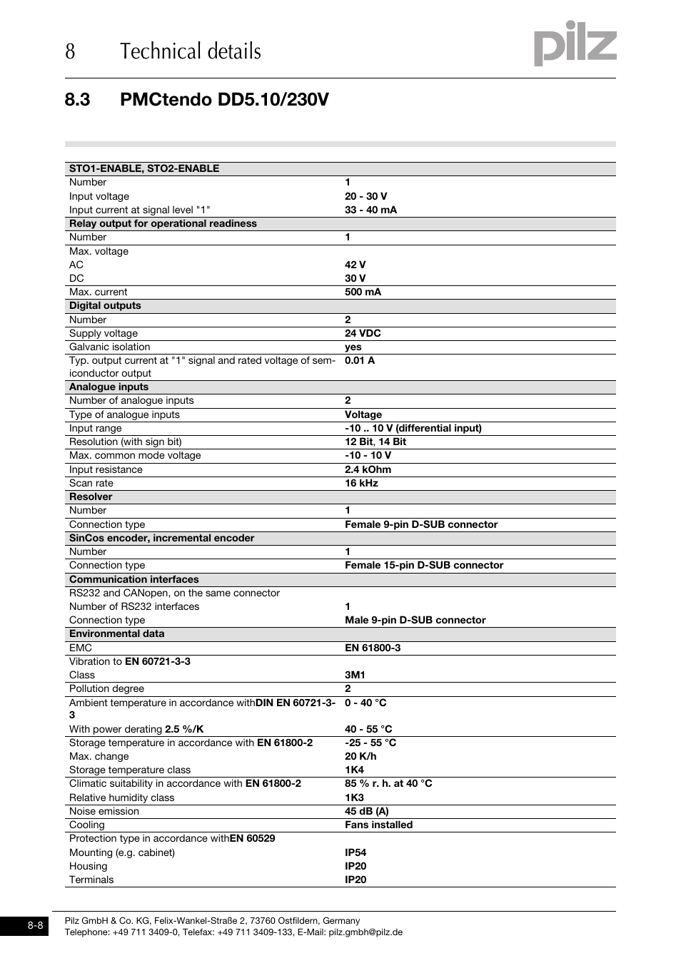 8technical details | Pilz PMCtendo DD5.03/000/0/0/0/110-230VAC User Manual | Page 180 / 209