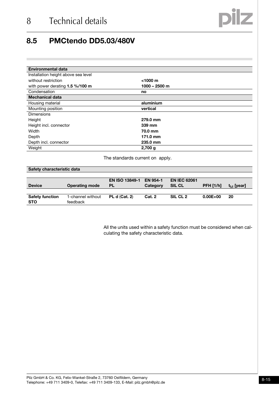 8technical details | Pilz PMCtendo DD5.03/000/0/0/0/110-230VAC User Manual | Page 187 / 209