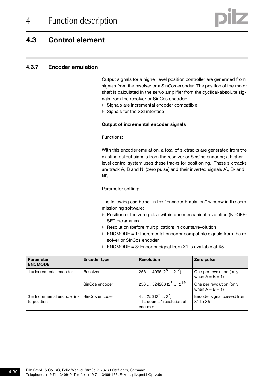 7 encoder emulation, 4function description, 3 control element | Pilz PMCtendo DD5.03/000/0/0/0/110-230VAC User Manual | Page 58 / 209