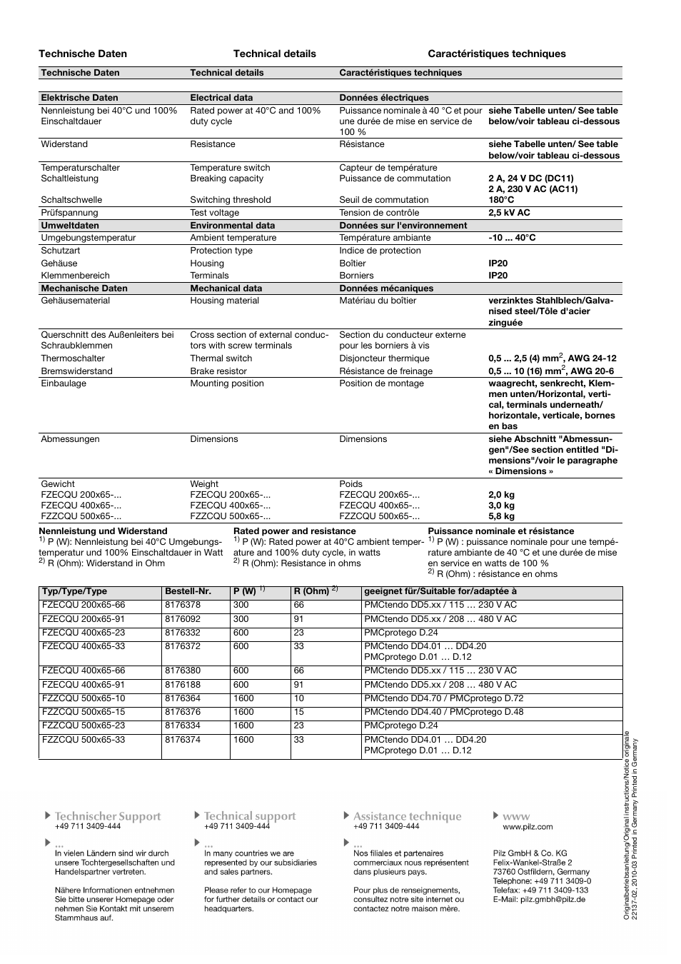 Pilz Brake resistor 1600W/10R/T/U User Manual | Page 4 / 4