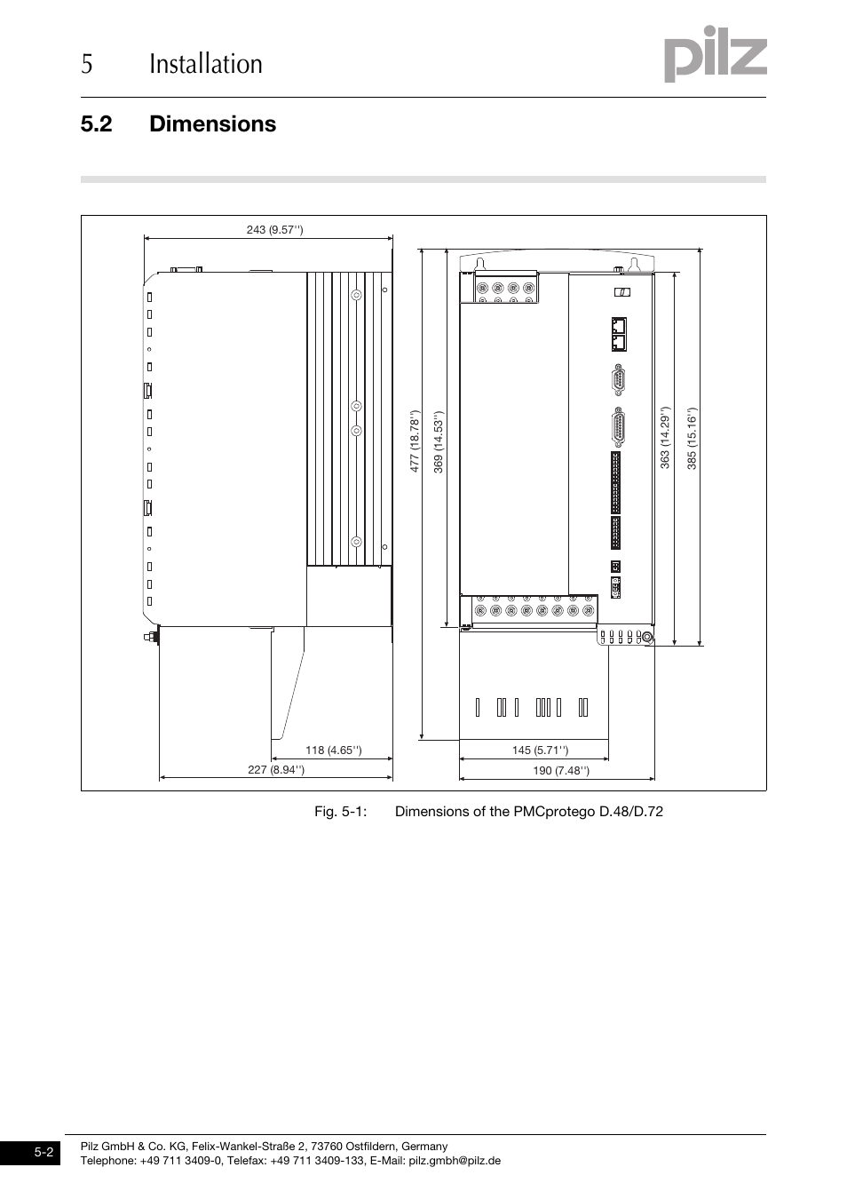 Dimensions, 5installation, 2 dimensions | Pilz PMCprotego D.72/000/0/0/2/208-480VAC User Manual | Page 102 / 209