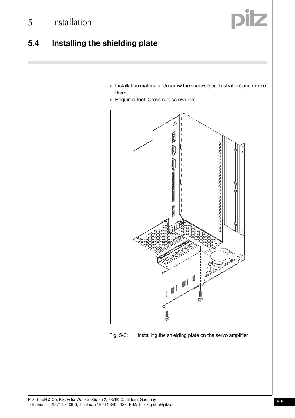 Installing the shielding plate, 5installation, 4 installing the shielding plate | Pilz PMCprotego D.72/000/0/0/2/208-480VAC User Manual | Page 105 / 209