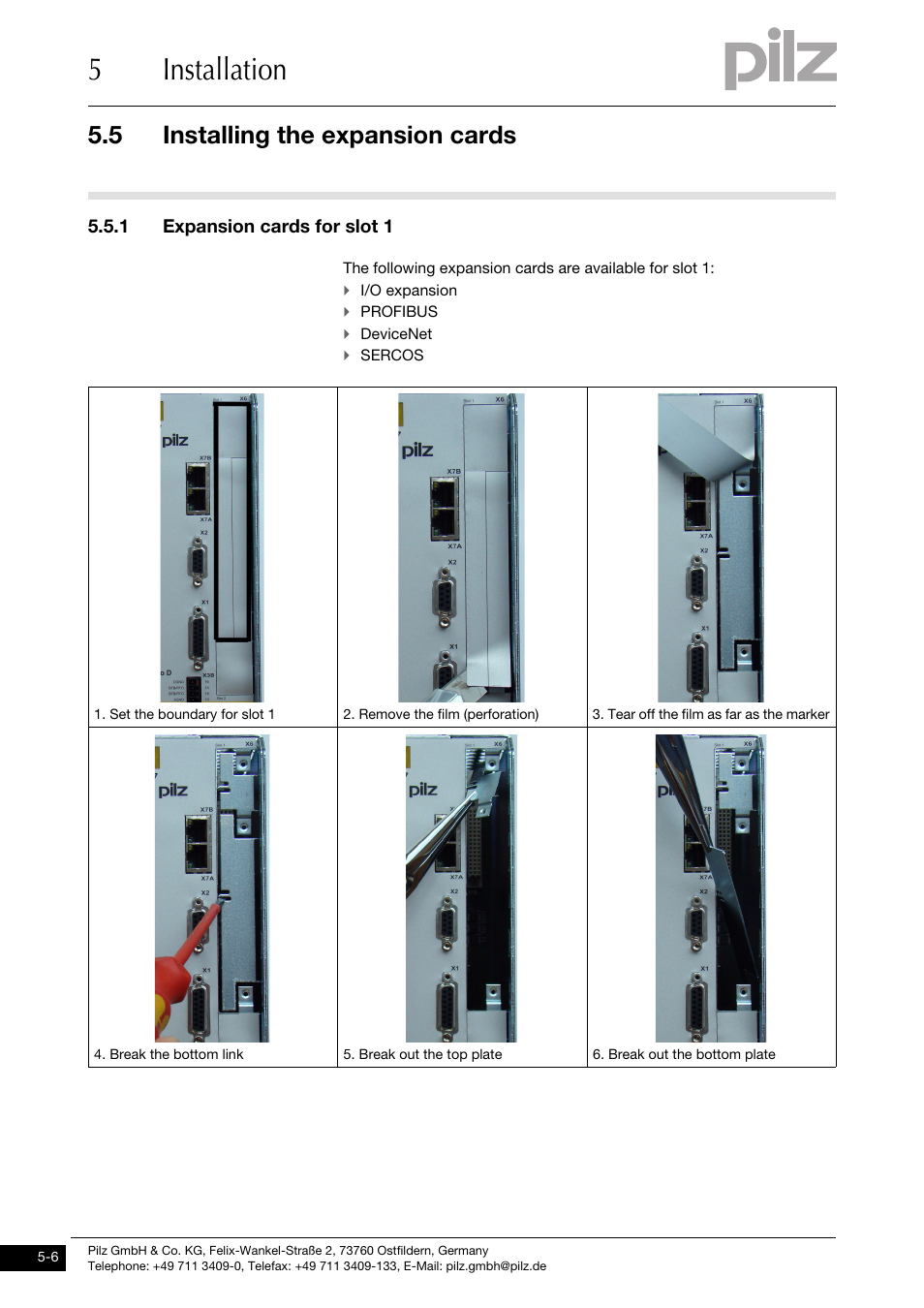 Installing the expansion cards, 1 expansion cards for slot 1, 5installation | 5 installing the expansion cards | Pilz PMCprotego D.72/000/0/0/2/208-480VAC User Manual | Page 106 / 209