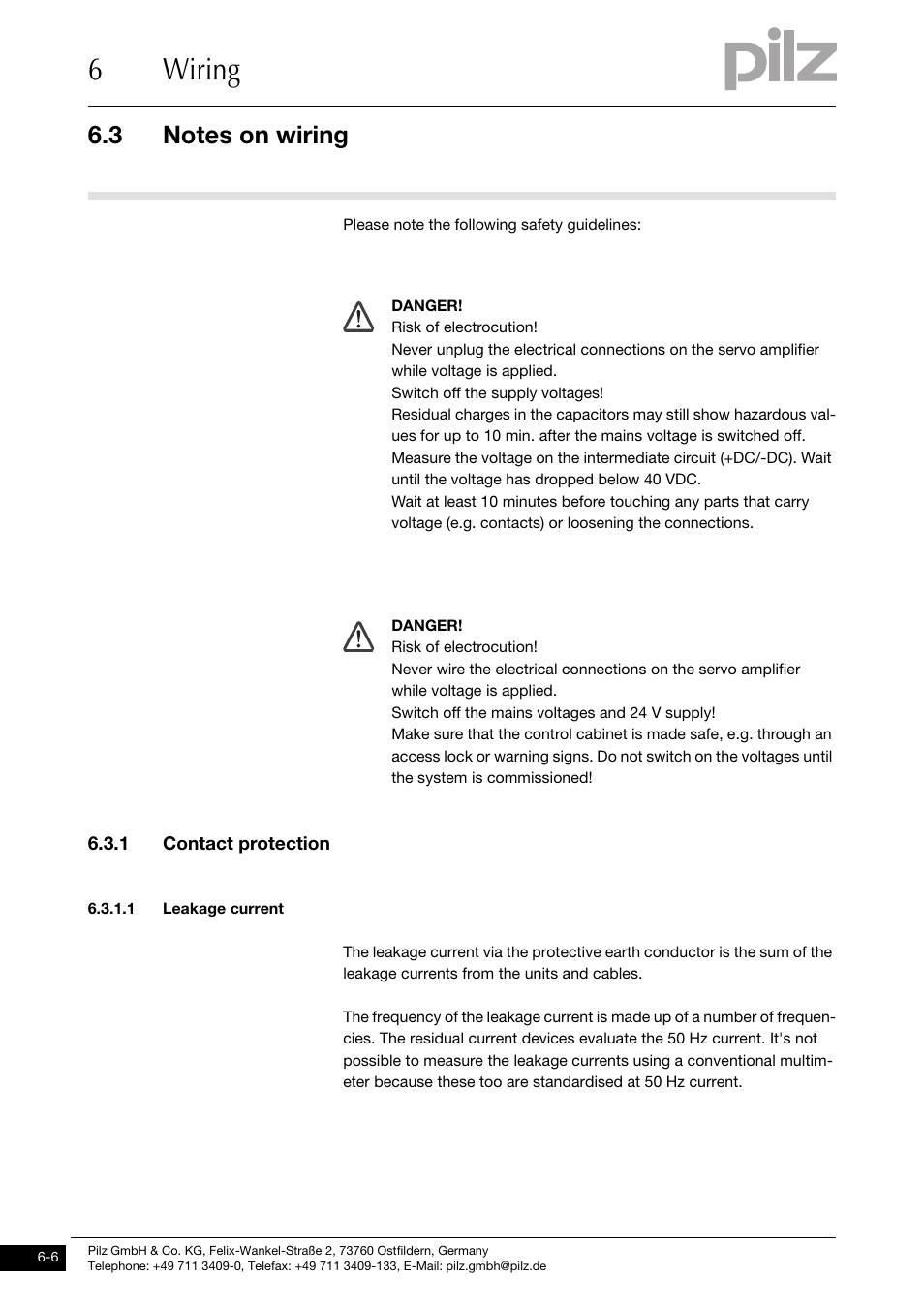 1 contact protection, 1 leakage current, 6wiring | Pilz PMCprotego D.72/000/0/0/2/208-480VAC User Manual | Page 114 / 209