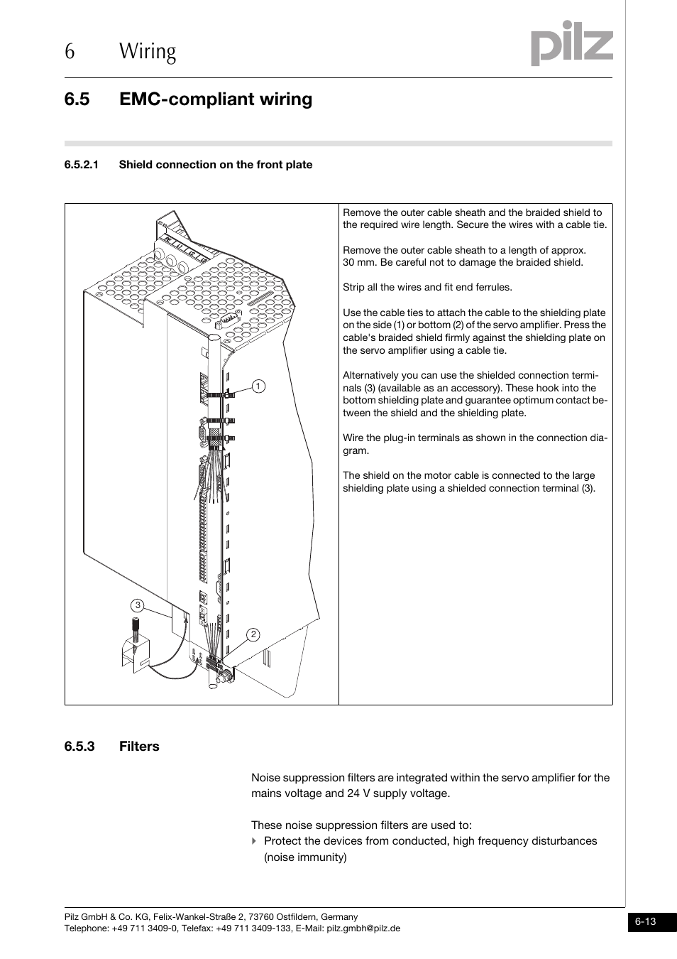 1 shield connection on the front plate, 3 filters, 6wiring | 5 emc-compliant wiring | Pilz PMCprotego D.72/000/0/0/2/208-480VAC User Manual | Page 121 / 209