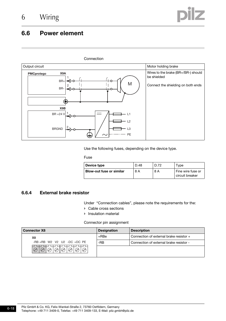 4 external brake resistor, 6wiring, 6 power element | Pilz PMCprotego D.72/000/0/0/2/208-480VAC User Manual | Page 126 / 209