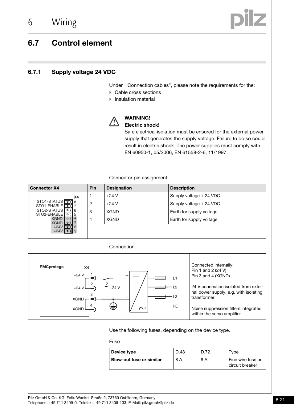 Control element, 1 supply voltage 24 vdc, 6wiring | 7 control element | Pilz PMCprotego D.72/000/0/0/2/208-480VAC User Manual | Page 129 / 209