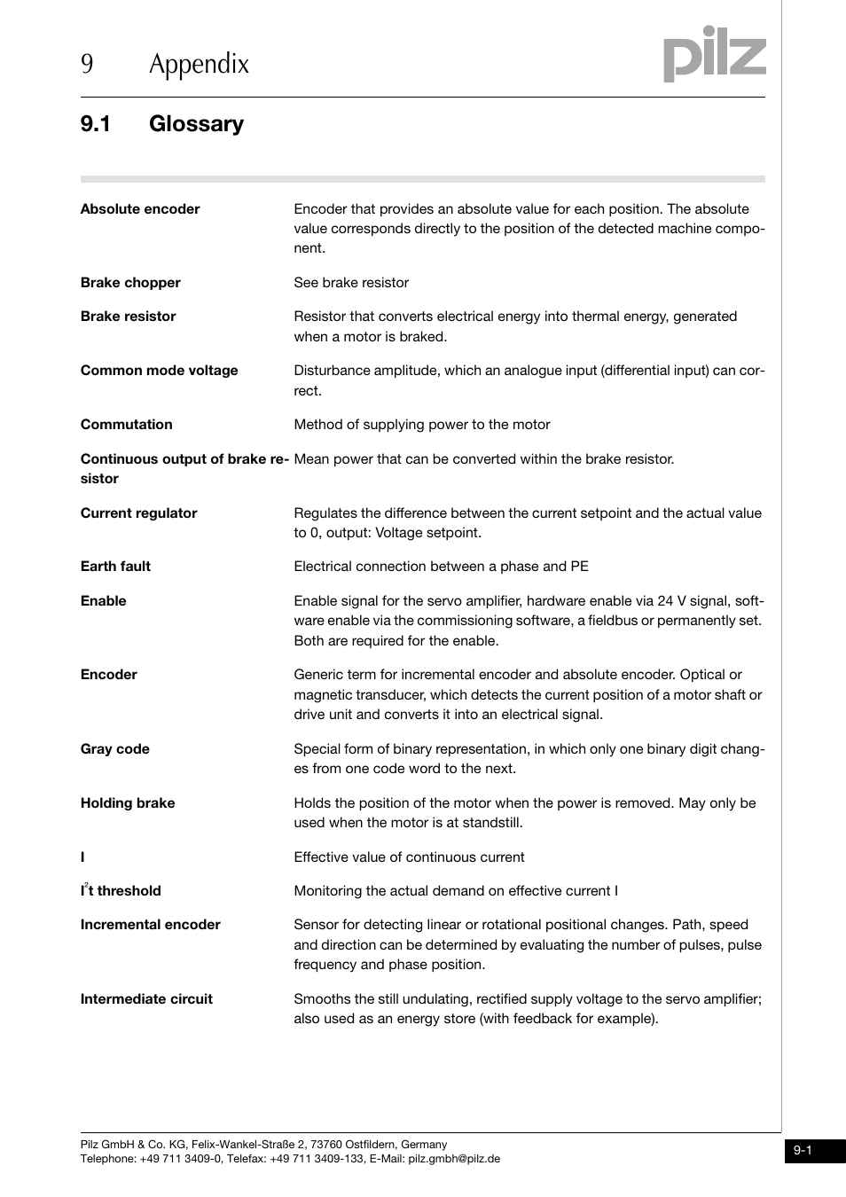 9appendix, 1 glossary | Pilz PMCprotego D.72/000/0/0/2/208-480VAC User Manual | Page 201 / 209