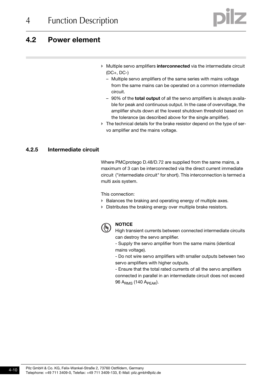 5 intermediate circuit, 4function description, 2 power element | Pilz PMCprotego D.72/000/0/0/2/208-480VAC User Manual | Page 44 / 209