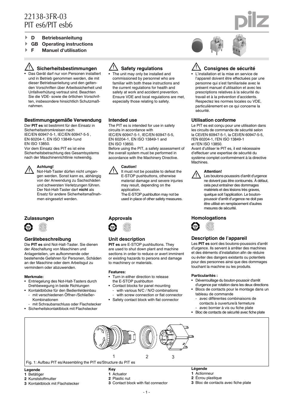 Pilz SET3.1: PIT es3.1 / 2 n/c User Manual | 6 pages