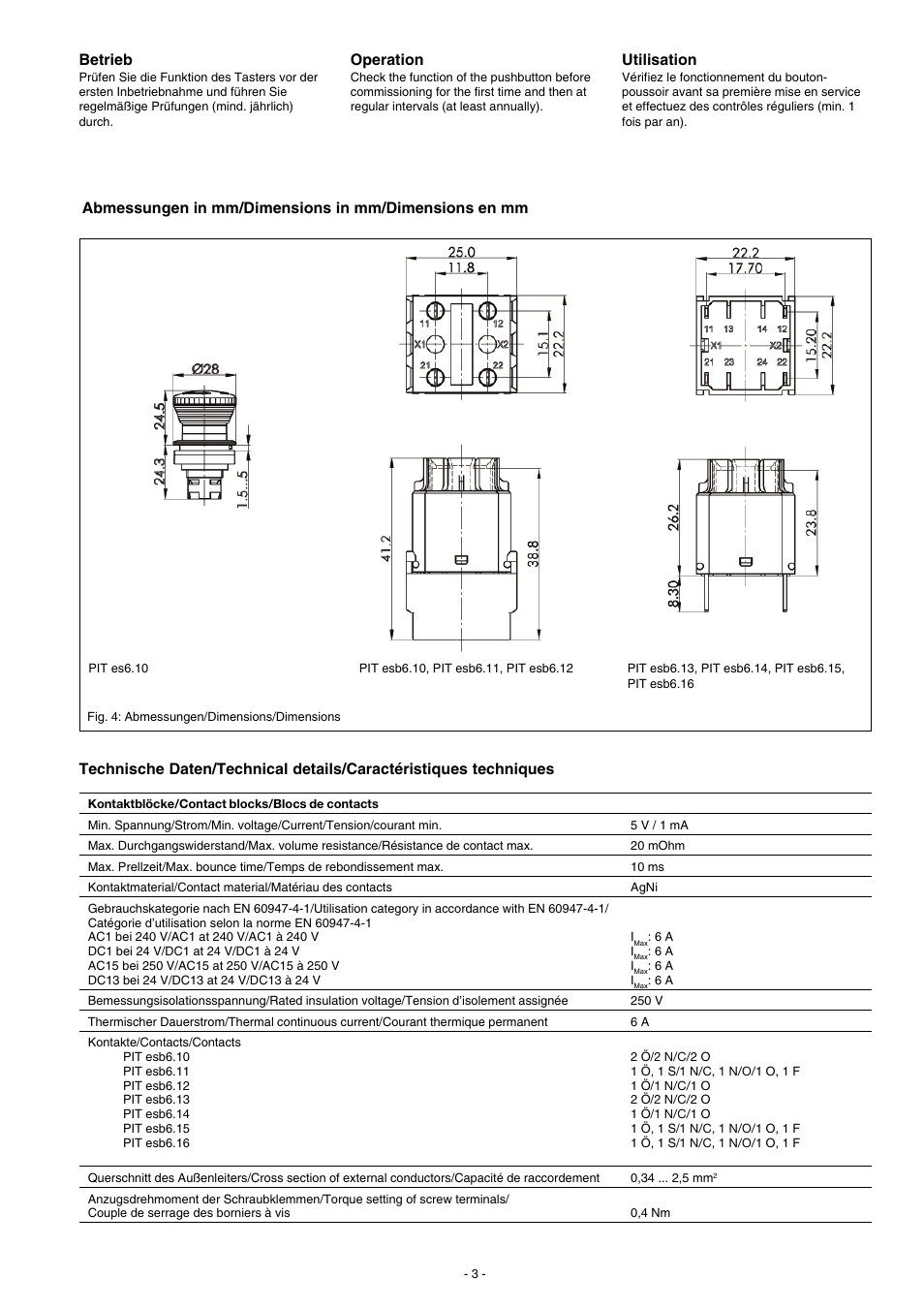 Betrieb, Operation, Utilisation | Pilz SET3.1: PIT es3.1 / 2 n/c User Manual | Page 3 / 6