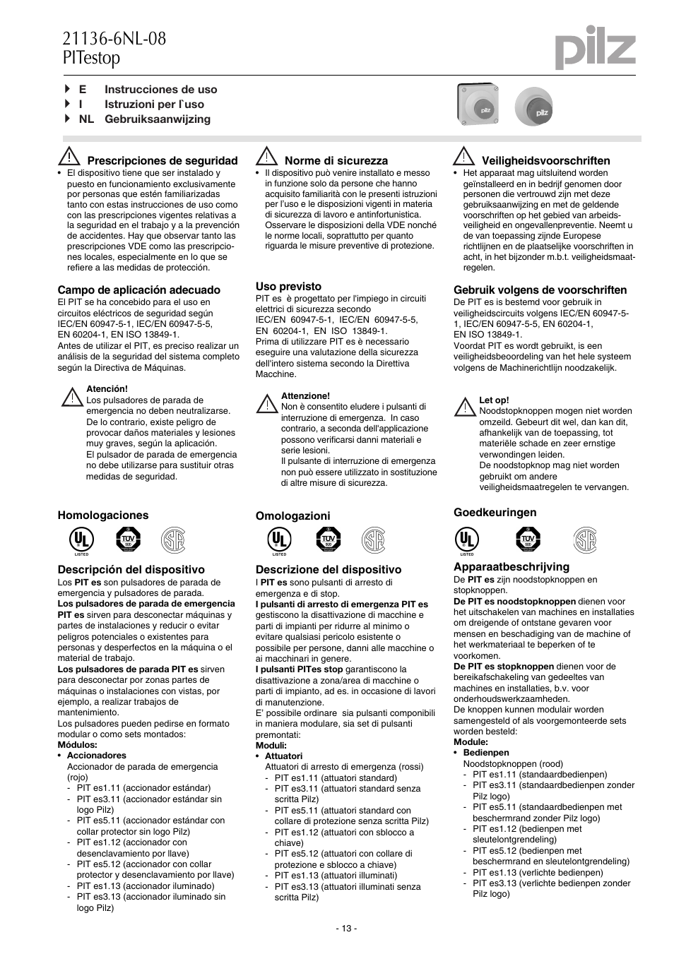 Pilz SET3.1: PIT es3.1 / 2 n/c User Manual | Page 13 / 24