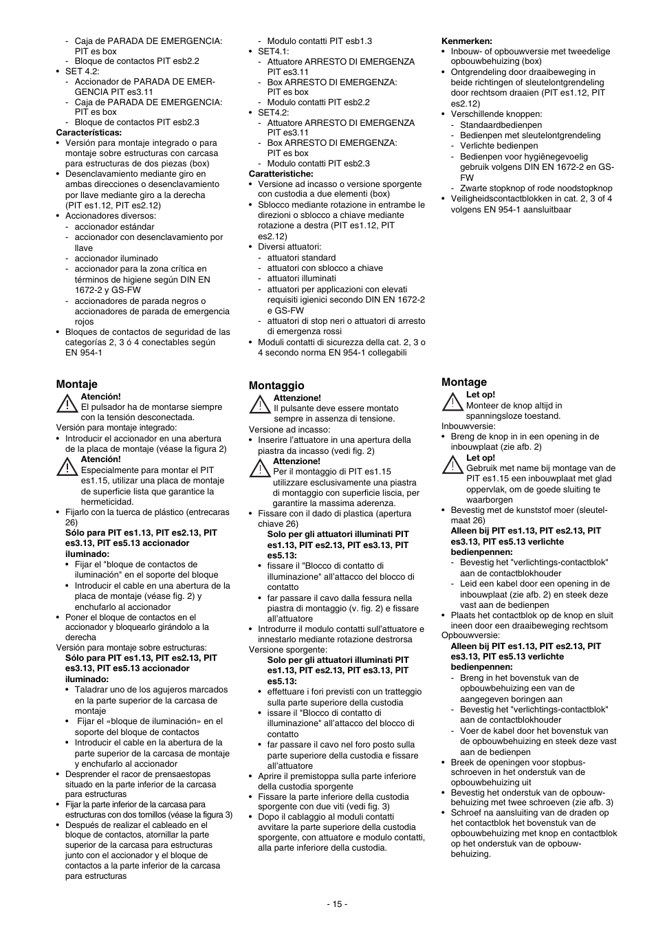 Montaje, Montaggio, Montage | Pilz SET3.1: PIT es3.1 / 2 n/c User Manual | Page 15 / 24