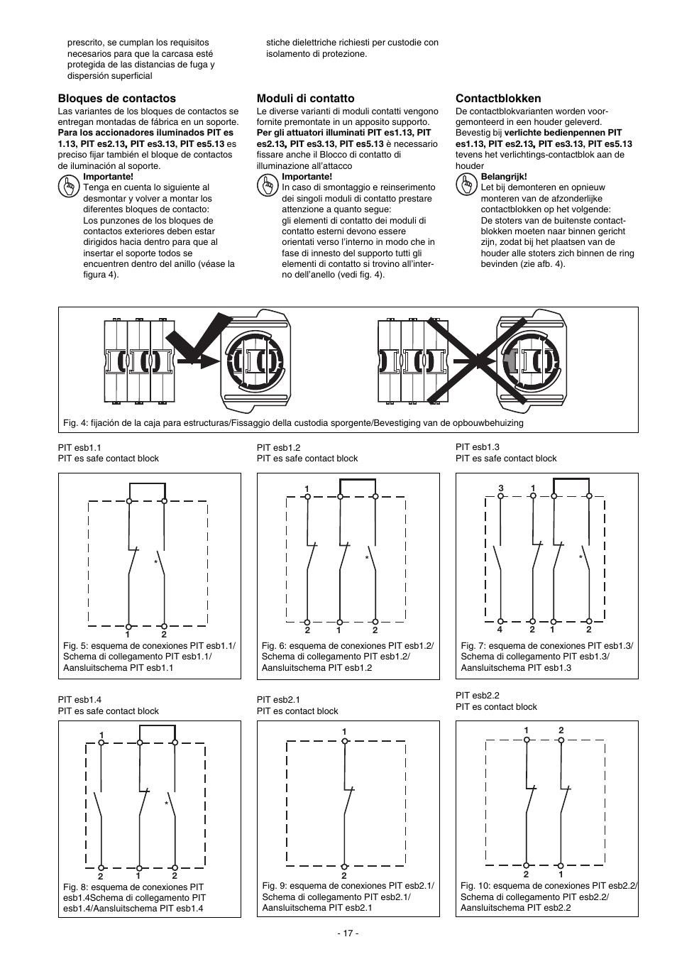 Bloques de contactos, Moduli di contatto, Contactblokken | Pilz SET3.1: PIT es3.1 / 2 n/c User Manual | Page 17 / 24