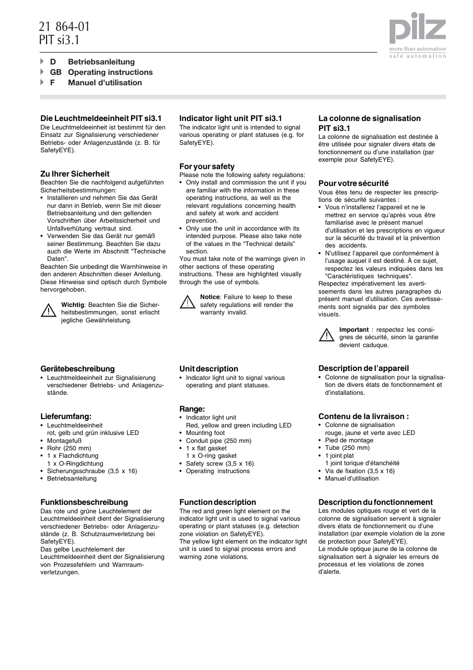 Pilz PIT si 3.1 User Manual | 4 pages