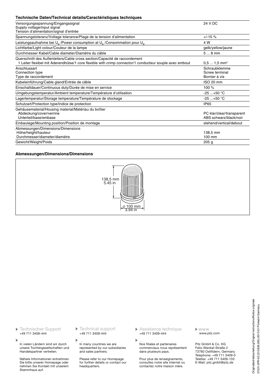Pilz PIT si2.1 LED muting lamp User Manual | Page 4 / 4