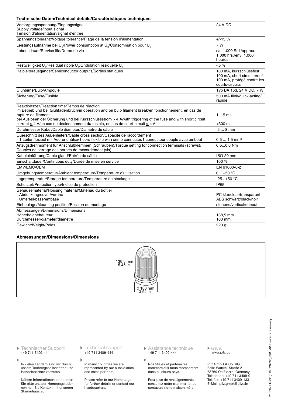 Pilz PIT si 1.2 muting lamp self monitoring User Manual | Page 6 / 6
