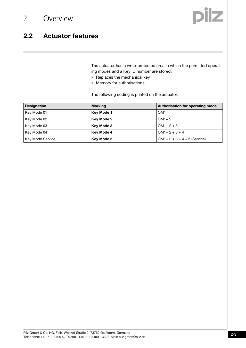 Actuator features, 2overview, 2 actuator features | Pilz PIT m3.1p User Manual | Page 11 / 41