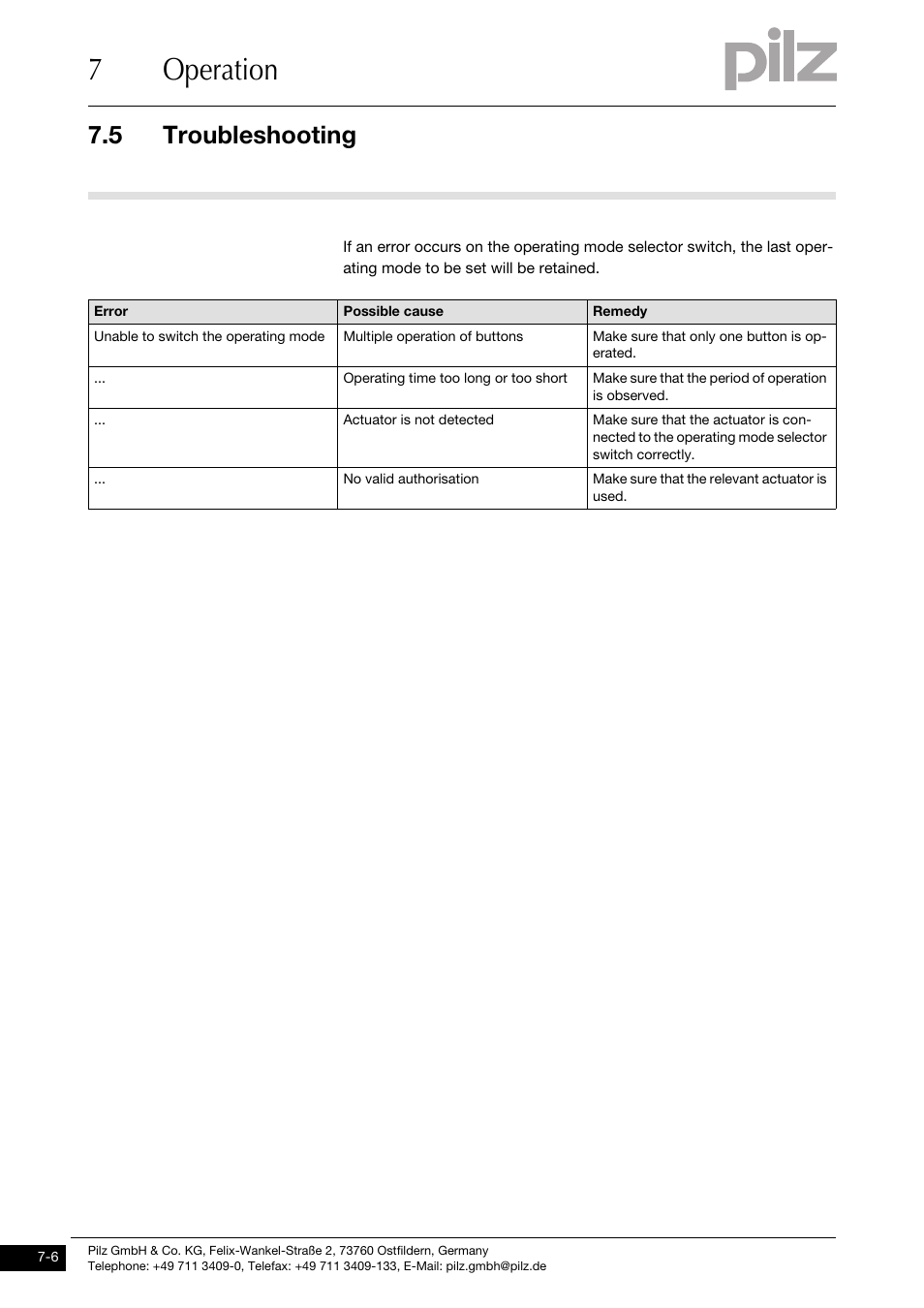 Troubleshooting, 7operation, 5 troubleshooting | Pilz PIT m3.1p User Manual | Page 34 / 41