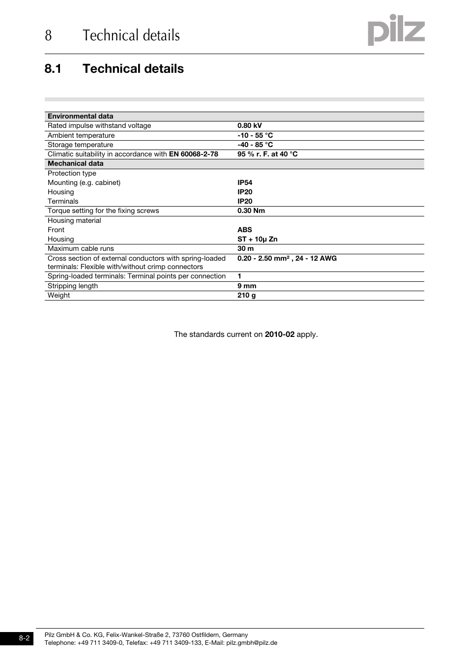 8technical details, 1 technical details | Pilz PIT m3.1p User Manual | Page 38 / 41