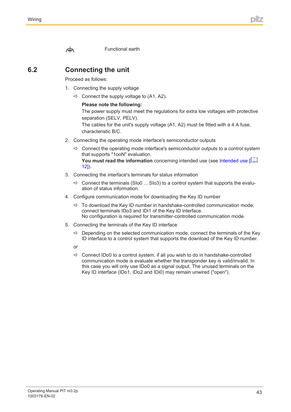 2 connecting the unit, Connecting the unit | Pilz PIT m3.2p machine tools pictogram User Manual | Page 43 / 58