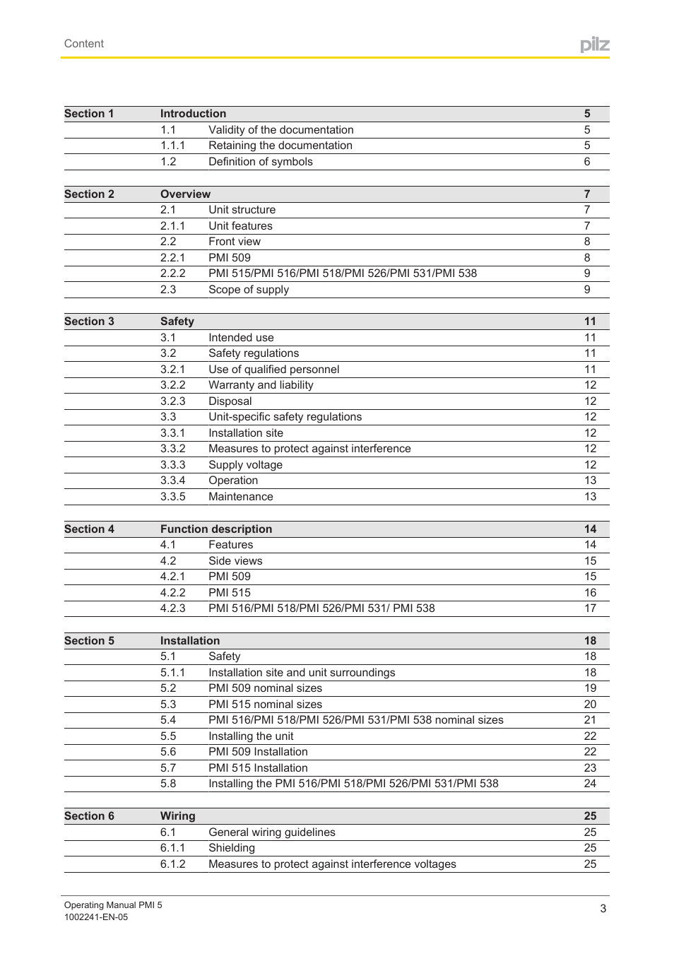 Pilz PMI 509 User Manual | Page 3 / 52