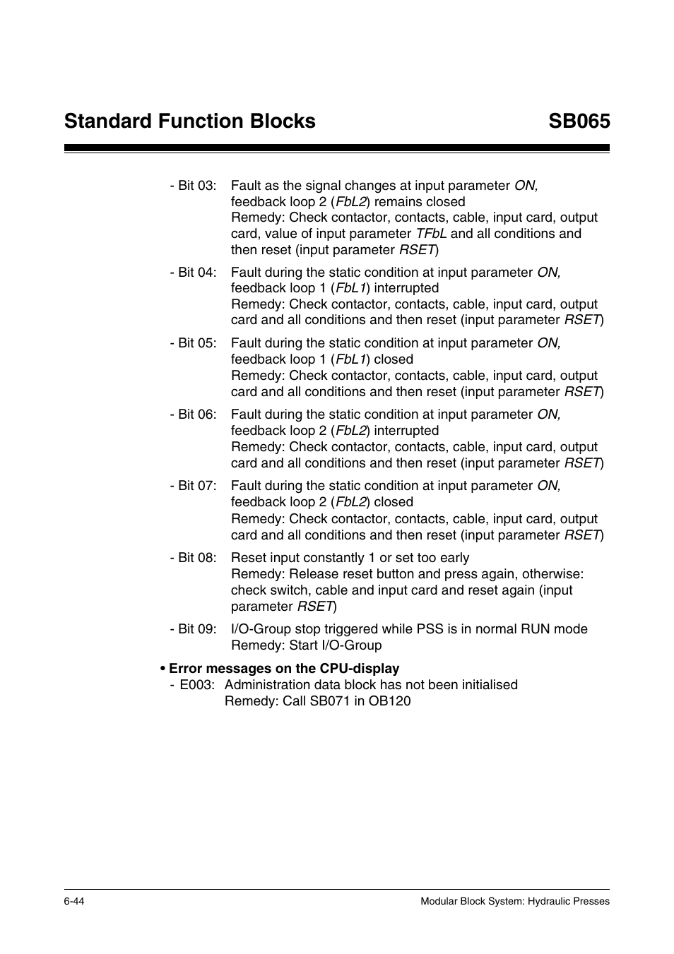 Standard function blocks, Sb065 | Pilz PSS SB HYD, Basic license User Manual | Page 106 / 308