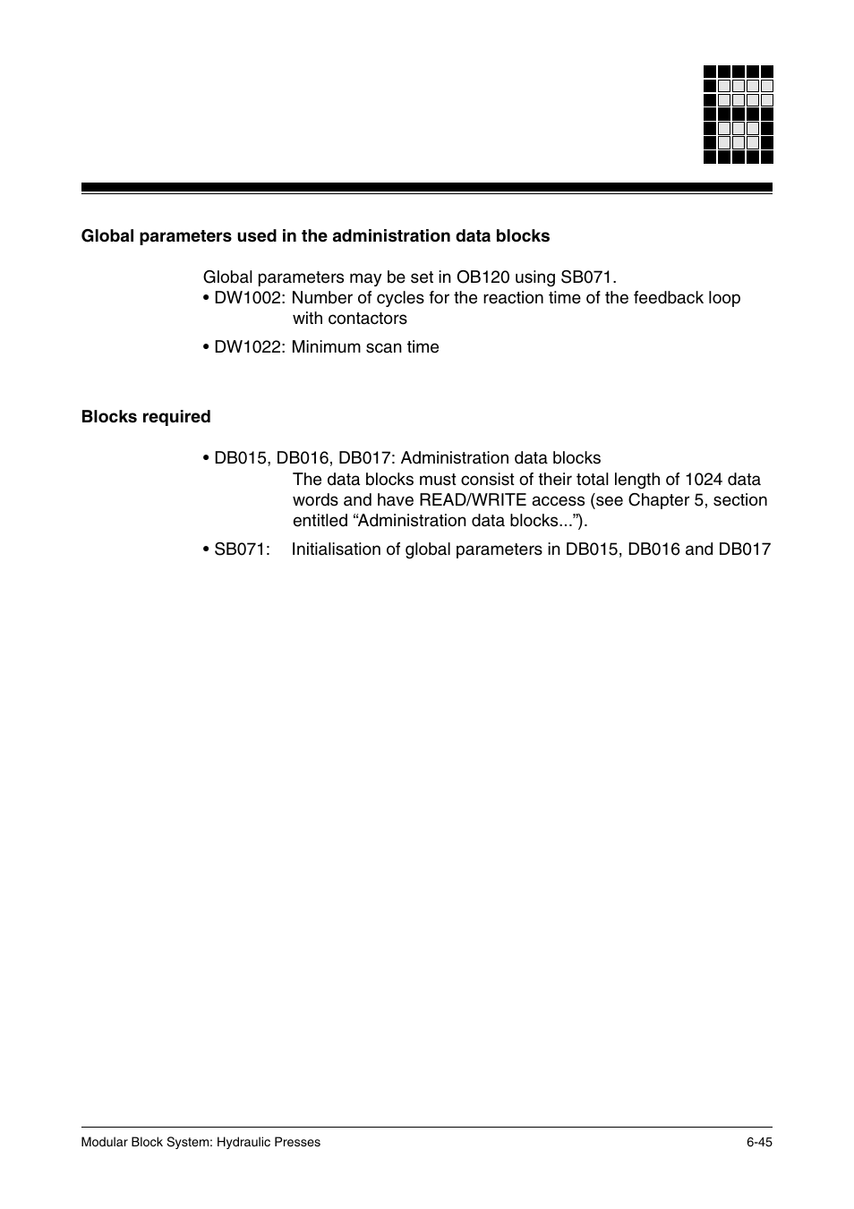 Blocks required | Pilz PSS SB HYD, Basic license User Manual | Page 107 / 308