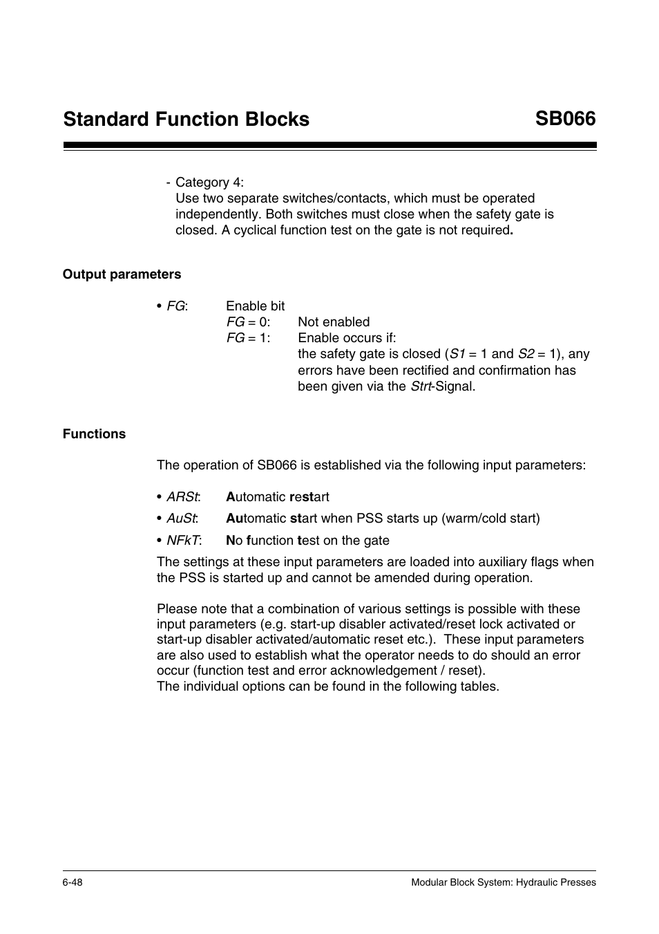 Output parameters, Functions, Standard function blocks | Sb066 | Pilz PSS SB HYD, Basic license User Manual | Page 110 / 308