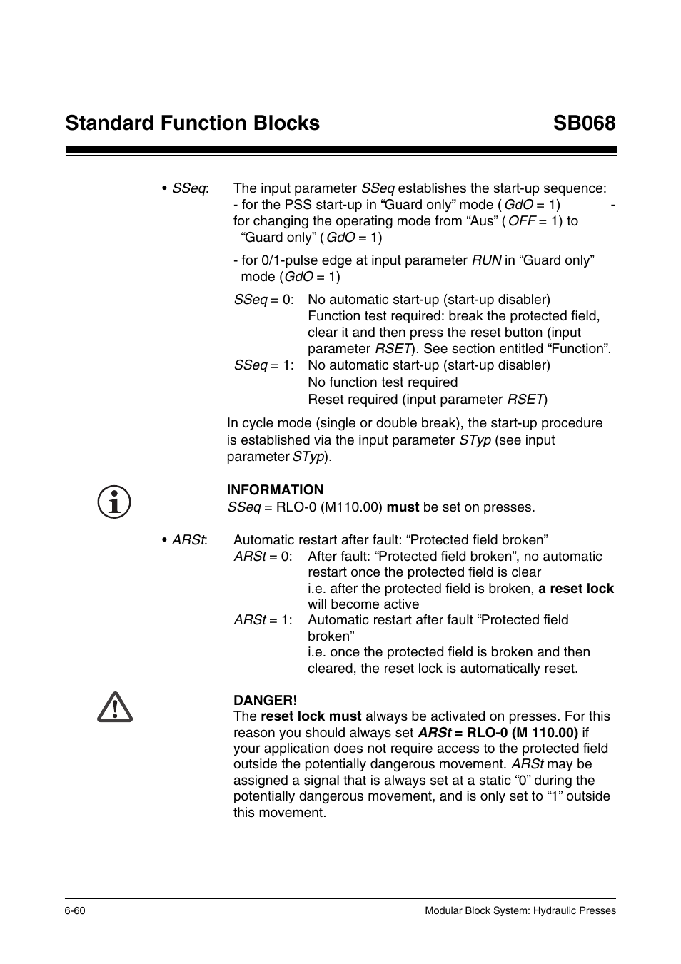 Standard function blocks, Sb068 | Pilz PSS SB HYD, Basic license User Manual | Page 122 / 308