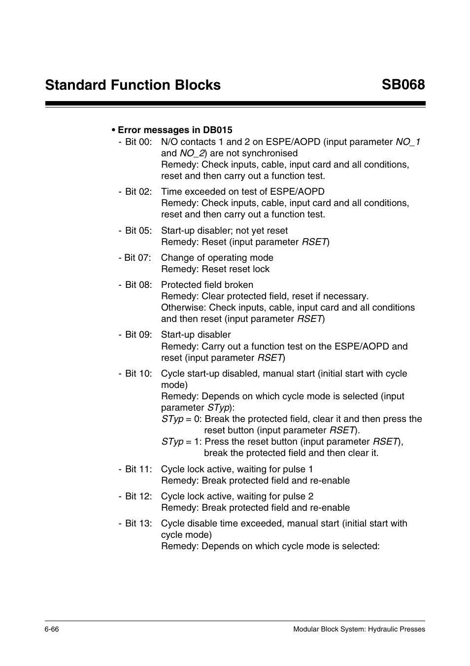 Standard function blocks, Sb068 | Pilz PSS SB HYD, Basic license User Manual | Page 128 / 308
