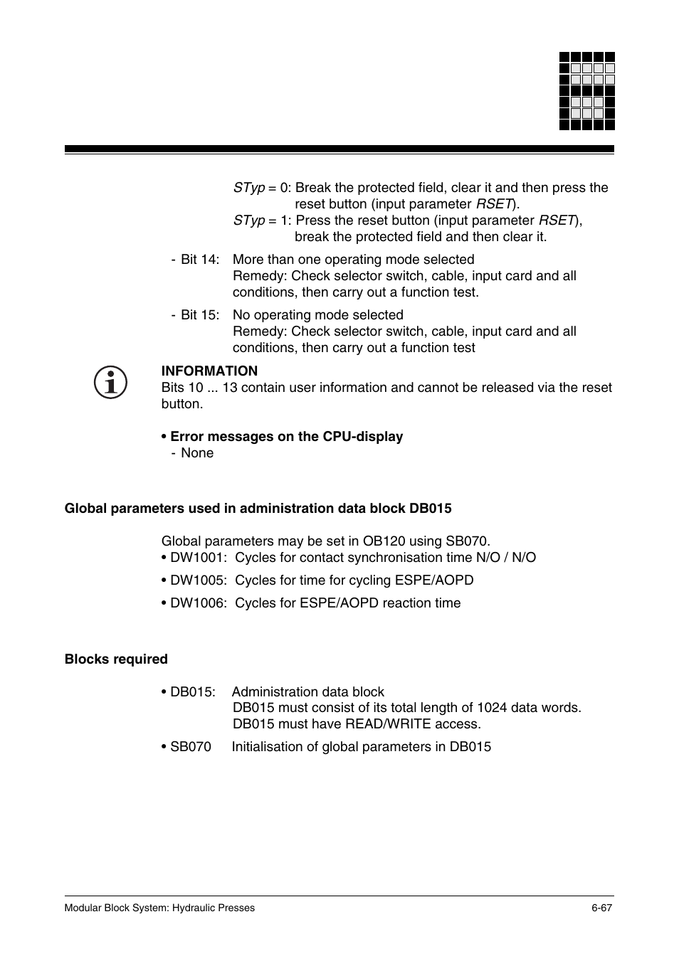 Blocks required | Pilz PSS SB HYD, Basic license User Manual | Page 129 / 308