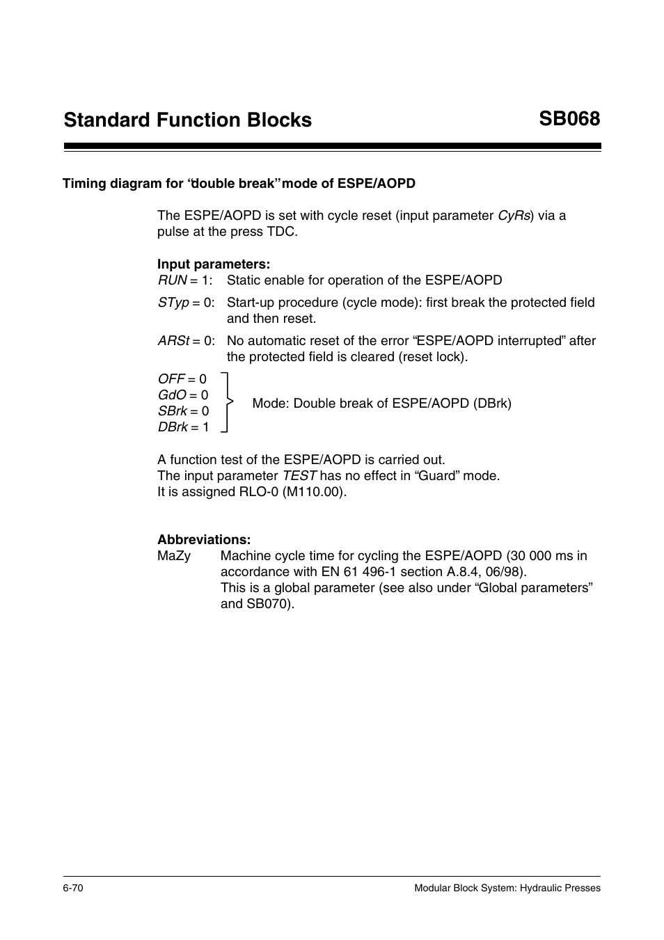 Standard function blocks, Sb068 | Pilz PSS SB HYD, Basic license User Manual | Page 132 / 308