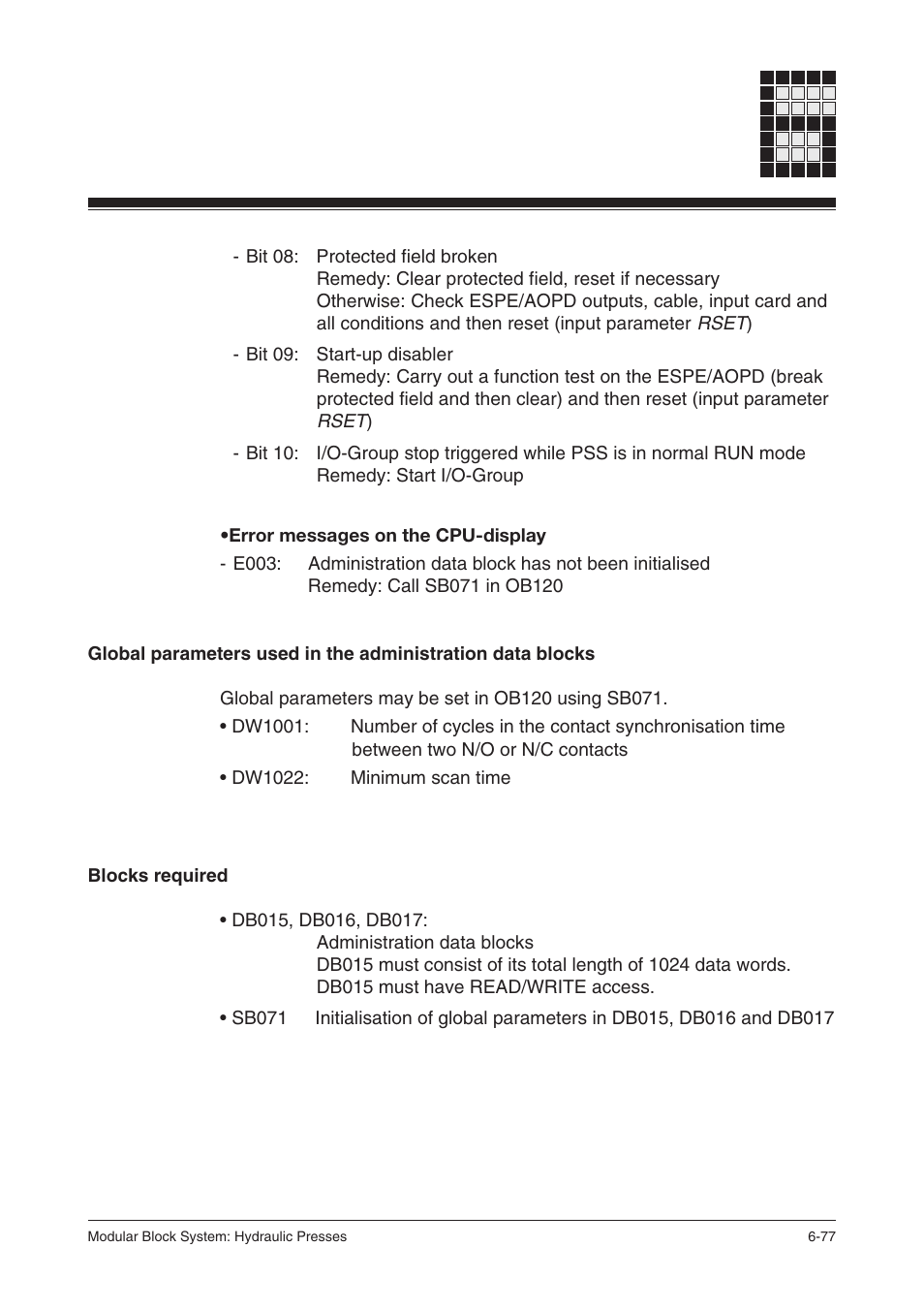 Blocks required | Pilz PSS SB HYD, Basic license User Manual | Page 139 / 308