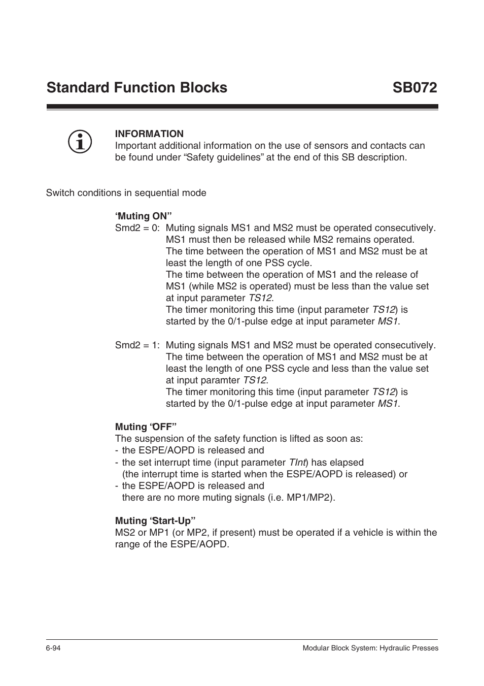 Standard function blocks sb072 | Pilz PSS SB HYD, Basic license User Manual | Page 156 / 308