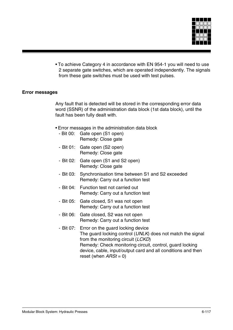 Error messages | Pilz PSS SB HYD, Basic license User Manual | Page 179 / 308