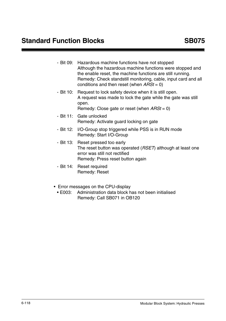 Standard function blocks, Sb075 | Pilz PSS SB HYD, Basic license User Manual | Page 180 / 308