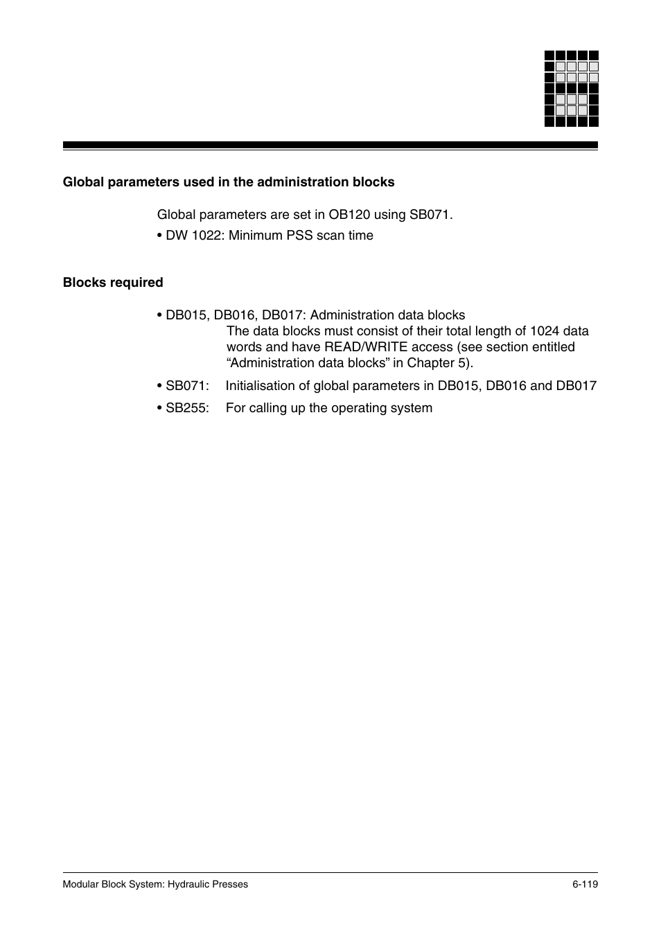 Blocks required | Pilz PSS SB HYD, Basic license User Manual | Page 181 / 308