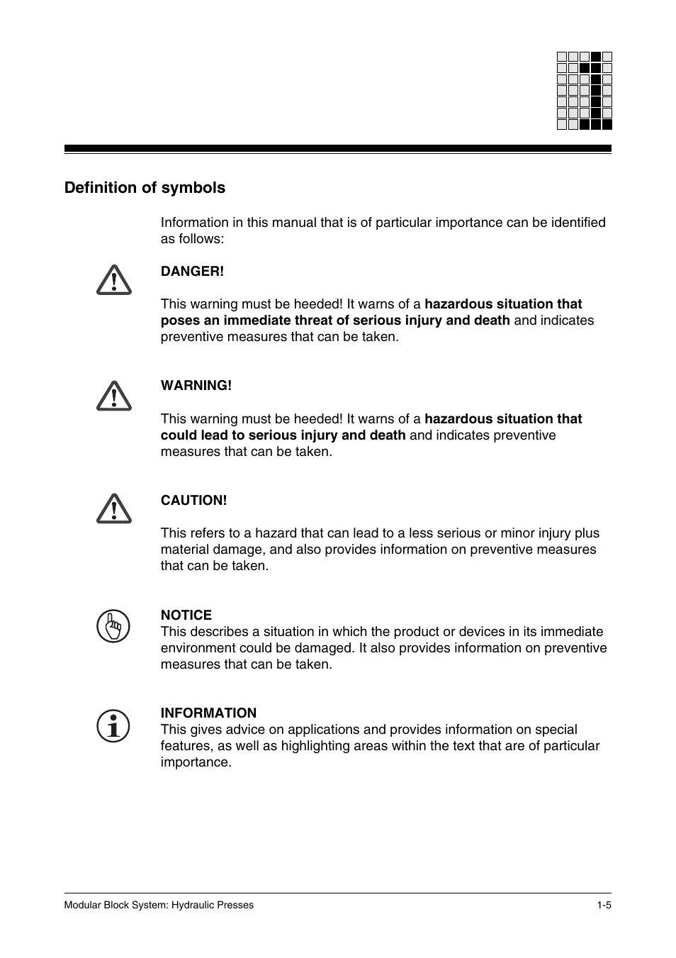Definition of symbols | Pilz PSS SB HYD, Basic license User Manual | Page 19 / 308