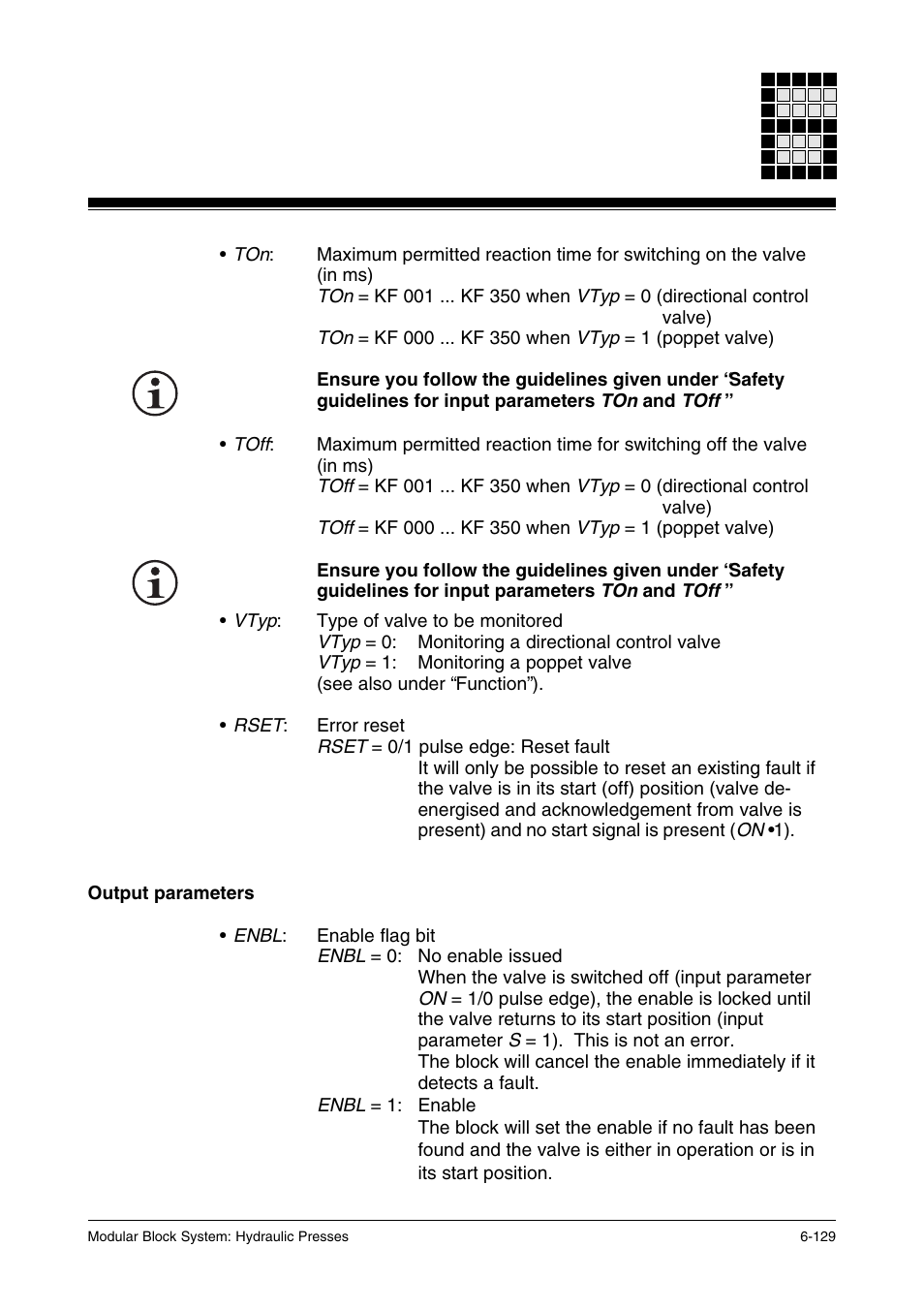 Output parameters | Pilz PSS SB HYD, Basic license User Manual | Page 191 / 308
